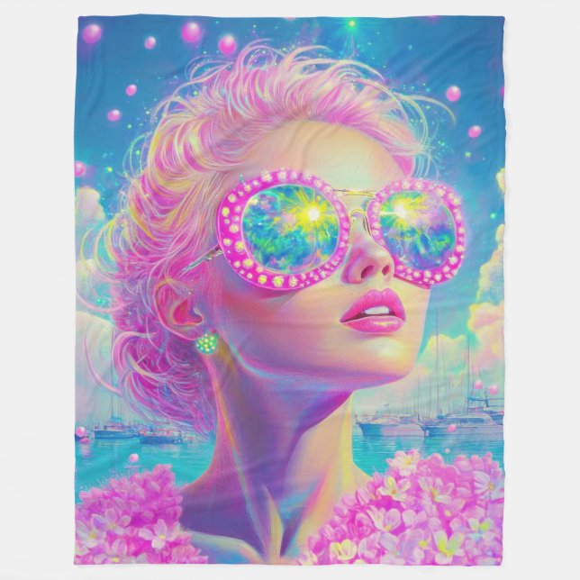 Manta Polar Glamorosa mujer neón con gafas de espuma (Anverso)