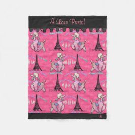 Manta Polar Glamoroso caniche en París sobre rosa (personaliza