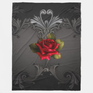 Manta Polar Glamour Gótico Rosa Roja Negra Ornamental Glam