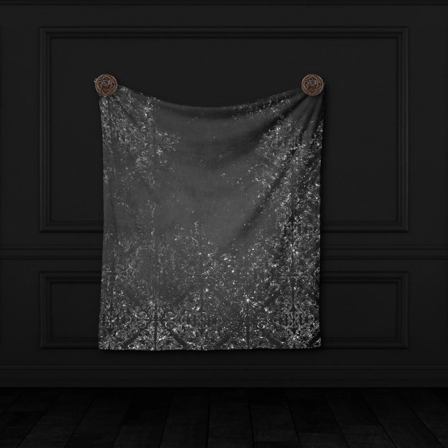 Manta Polar Glimmery Onyx Grunge | Silvery Black Glam Damask (Subido por el creador)