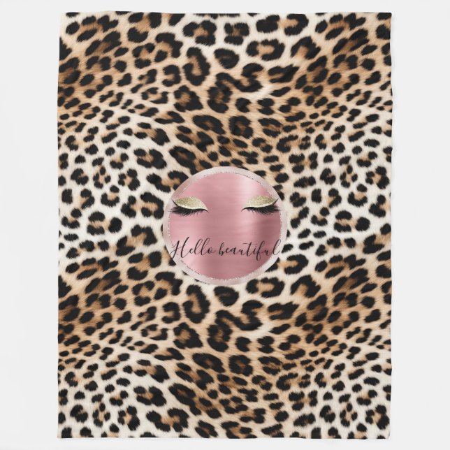Manta Polar Glitzy Purpurina Rosa Oro Eyelashes Leopardo (Anverso)