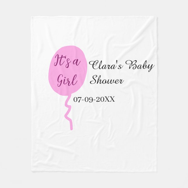 Manta Polar Globo rosa es una ducha de bebé chica añadir fecha (Anverso)