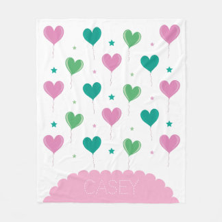 Manta Polar Globos de Corazón Verde Rosa Patrón de Estrella Li