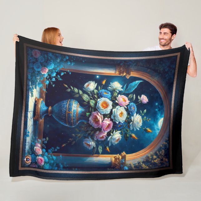 Manta Polar Glorioso Bouquet Floral Bajo Un Cielo De Luna (In situ)