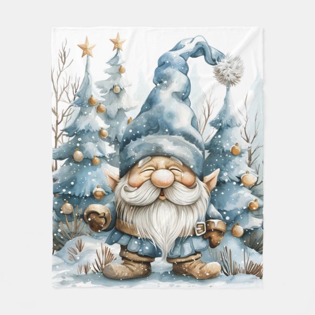 Manta Polar Gnome azul turbio y árboles de Navidad (Anverso)