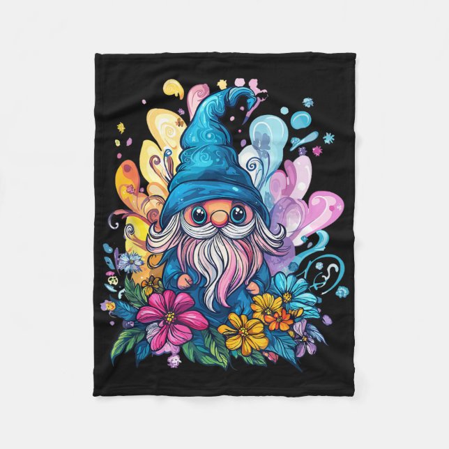 Manta Polar Gnome Colorido Rodeado De Flores Vivas (Anverso)
