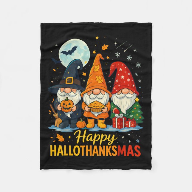 Manta Polar Gnome Feliz Hallothanksmas Shirt Halloween Navidad (Anverso)