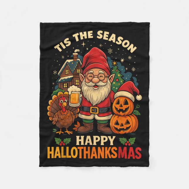 Manta Polar Gnome Happy Hallothanksmas Shirt Halloween Thanksg (Anverso)