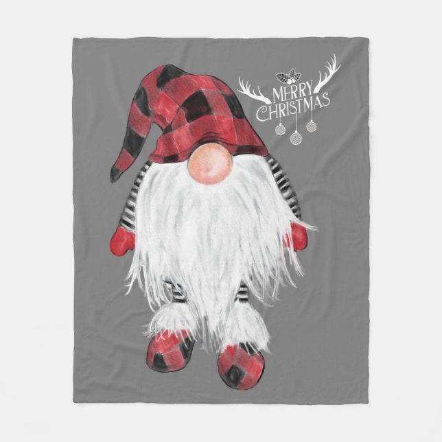 Manta Polar Gnome Jardín Feliz Navidad Búfalo Rojo Paj (Anverso)