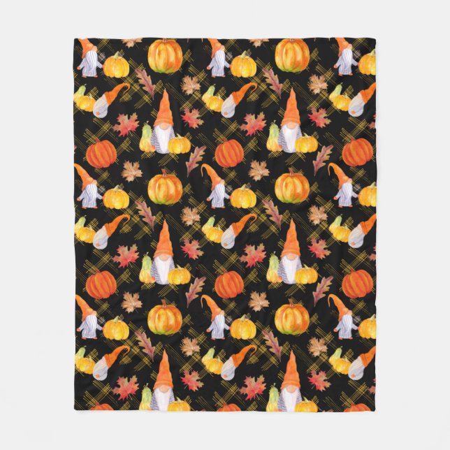 Manta Polar Gnomes De Acuarela, Calabazas Y Hojas (Anverso)