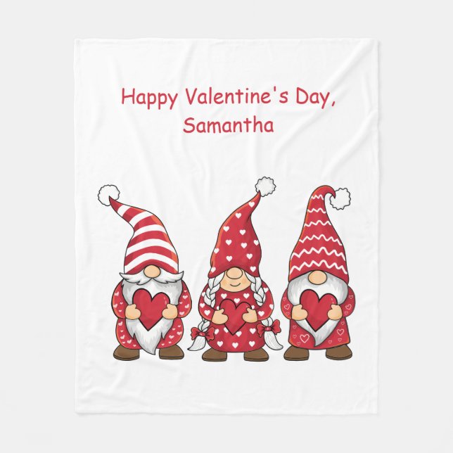 Manta Polar Gnomes rojos con el corazón personalizado Día de S (Anverso)