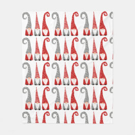 Manta Polar Gnomos de Navidad modernos enanos patrón rojo gris