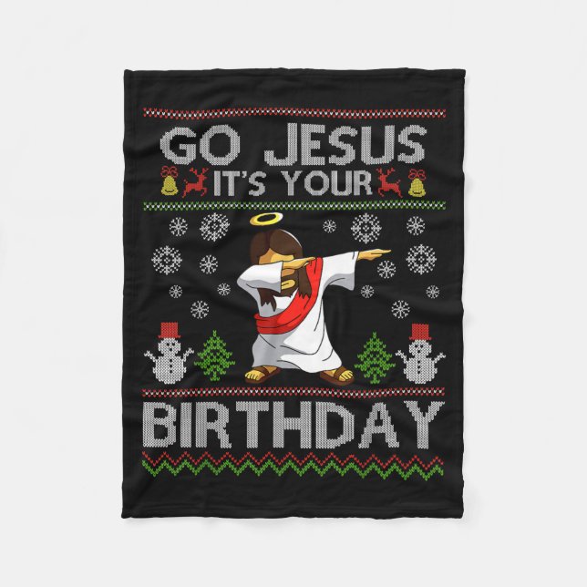Manta Polar Go Jesus It's Your Birthday Dabbing Christmas Ugly (Anverso)