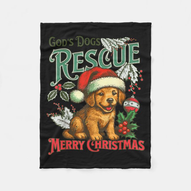 Manta Polar God's Dogs Rescue Christmas Santa Golden Retriever (Anverso)