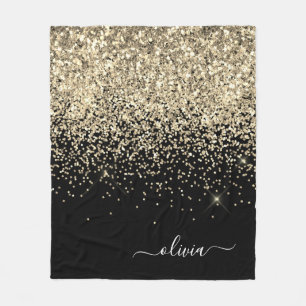 Manta Polar Gold Black Girly Purpurina Sparkle Monograma Nombr