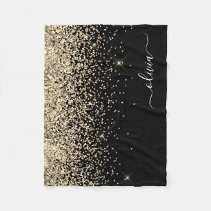 Manta Polar Gold Black Girly Purpurina Sparkle Monograma Nombr