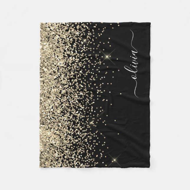 Manta Polar Gold Black Girly Purpurina Sparkle Monograma Nombr (Anverso)