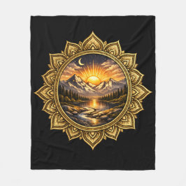 Manta Polar Golden Boho Mandala Mountain Sunset Art | Black