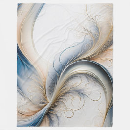 Manta Polar Golden Breeze Soft Blue and Gold Flower Art