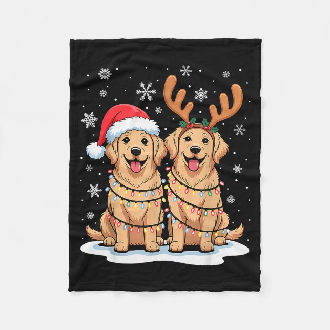 Manta Polar Golden Retriever Christmas Santa Hat Reindeer Ligh (Anverso)