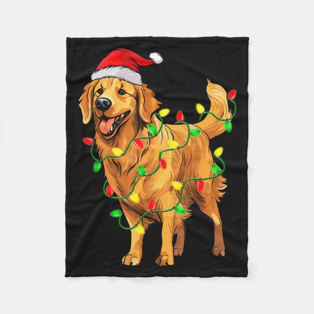 Manta Polar Golden Retriever Christmas Santa Hat Tree Lights P (Anverso)