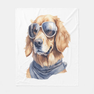 Manta Polar Golden Retriever con gafas de sol