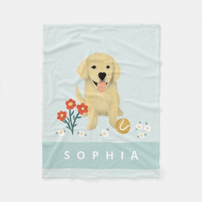 Manta Polar Golden Retriever Cute Dog Kids Floral (Anverso)