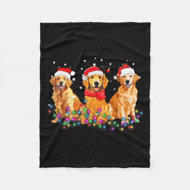 Manta Polar Golden Retriever Dog Christmas Lights Cute Matchin (Anverso)
