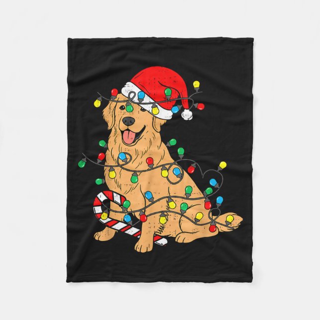 Manta Polar Golden Retriever Dog Christmas Lights Xmas Pet Dog (Anverso)
