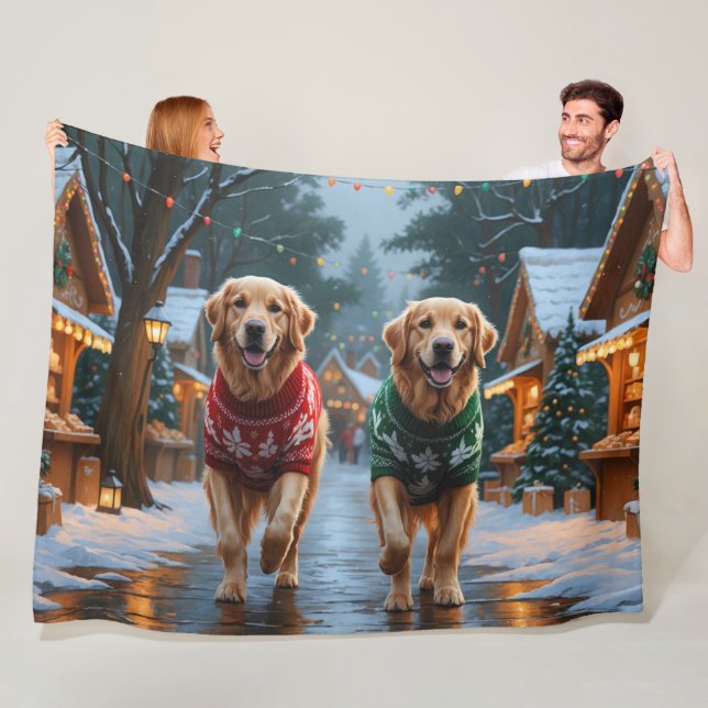 Manta Polar Golden Retriever Dogs Christmas Snow Holiday (In situ)