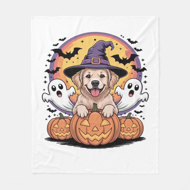 Manta Polar Golden Retriever Halloween Witch Dog Classic T-Shi (Anverso)