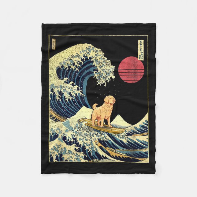 Manta Polar Golden Retriever Japanese Kanagawa Wave Funny Surf (Anverso)