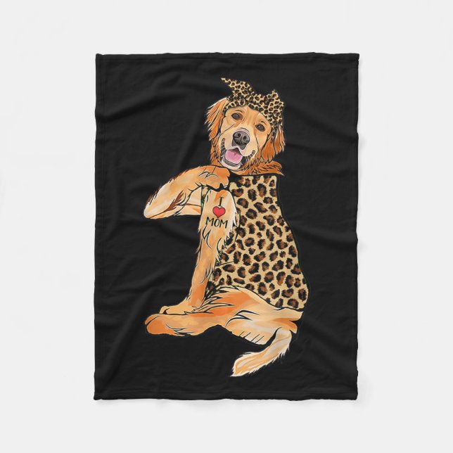 Manta Polar Golden Retriever Lover I Love Mom Tattoo Leopard M (Anverso)