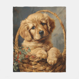 Manta Polar Golden Retriever Puppy en una cesta