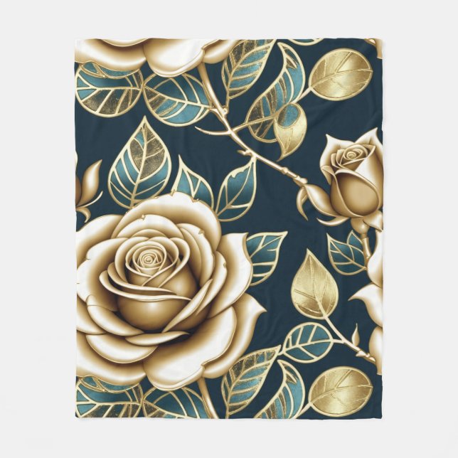 Manta Polar Golden Roses With a Metallic Finish (Anverso)