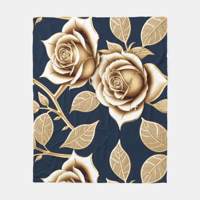 Manta Polar Golden Roses With A Metallic Finish (Anverso)