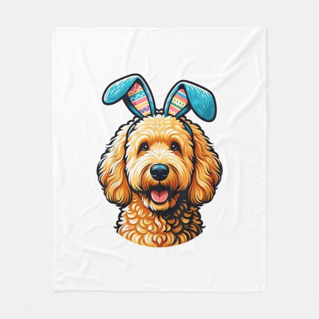 Manta Polar Goldendoodle de Pascua con orejas de conejo, Pascu (Anverso)
