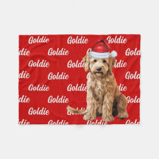 Manta Polar Goldendoodle en rojo con Navidades de nombre perro