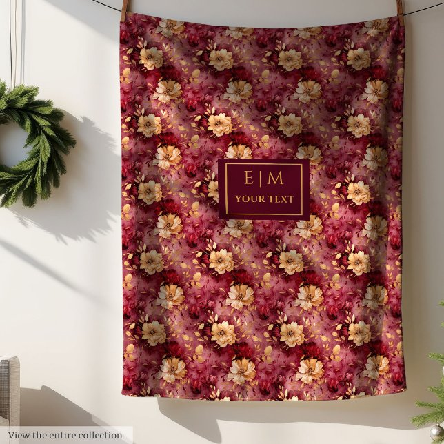 Manta Polar Gorgoso Rubor Burgundy Gold personalizado (Gorgeous Blush Burgundy Gold Personalized Throw Fleece Blanket)