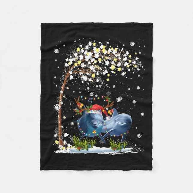 Manta Polar Gorra de renos delfines Santa Christmas Tree Funny (Anverso)