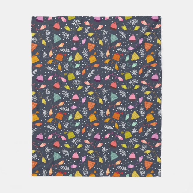 Manta Polar Gorras de punto y Mittens Dark Blue Winter Pattern (Anverso)