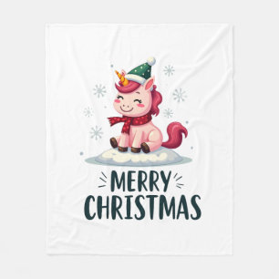 Manta Polar Gorrito de Navidad de unicornio lindo Camiseta de