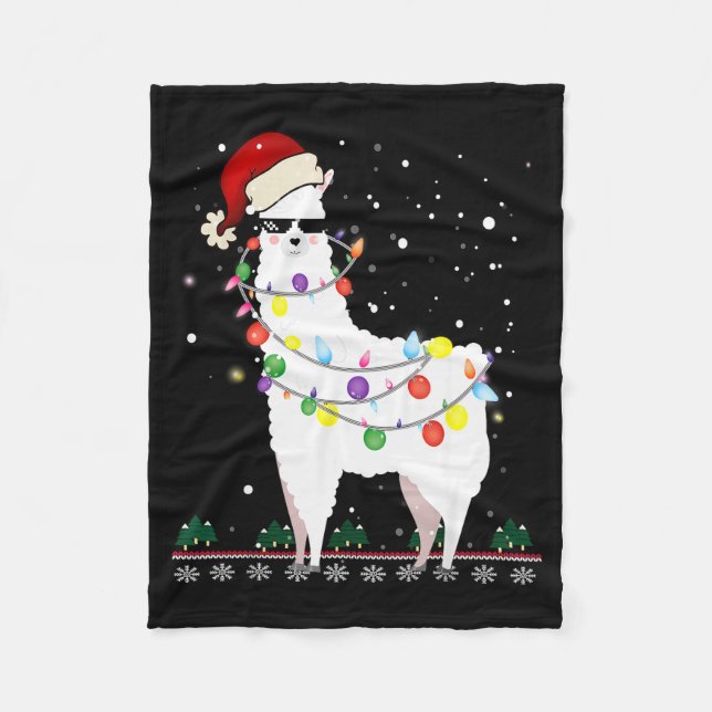 Manta Polar Gorrito de Santa Llama de Navidad Ugly Xmas Tree A (Anverso)