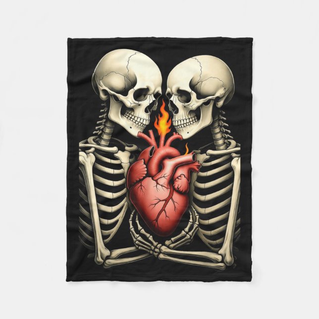 Manta Polar Gothic Skull Couple Flaming Heart Dark Romance Sty (Anverso)