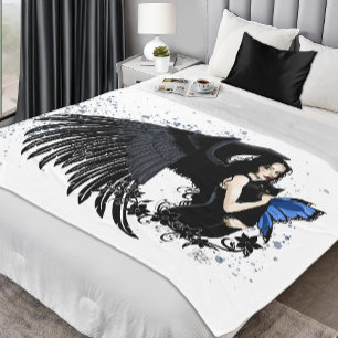 Manta Polar Gótico Angel Wings Black Cat