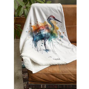 Manta Polar Graceful Crane: Arte acuarela, personalizado