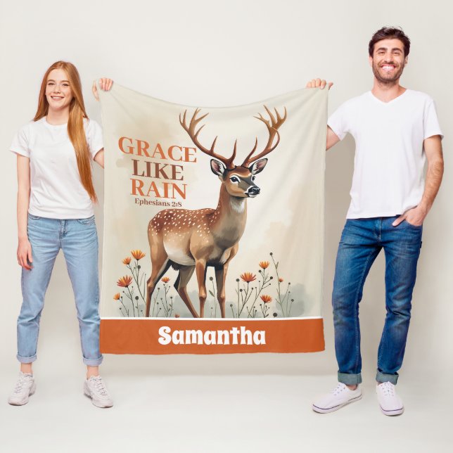 Manta Polar Gracia personalizada como lluvia boho cristiano (In situ)