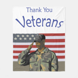 Manta Polar Gracias veteranos con bandera y soldado norteameri