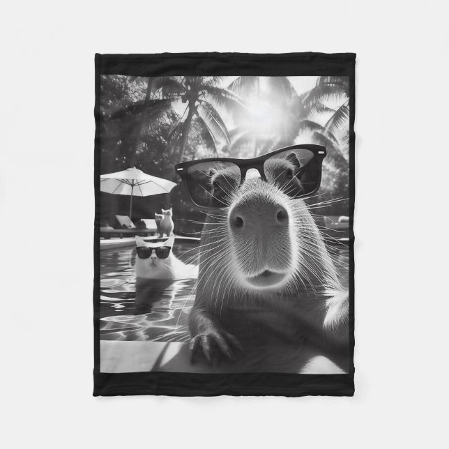 Manta Polar Graciosa Piscina De Animales Capybara Selfie Con C (Anverso)