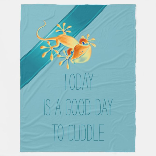 Manta Polar Gracioso Gecko sonriente + tu fondo y texto (Anverso)